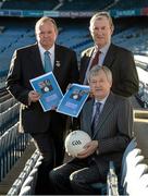 9 December 2013; Uachtarán Chumann Lúthchleas Gael Liam Ó Néill, left, and Ard Stiúrthoir Paraic Duffy with Football Review Committee Chairman Eugene McGee at the launch of the Second Report of the Football Review Committee. Croke Park, Dublin. Photo by Sportsfile