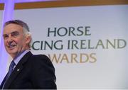 9 December 2013; Irish owner-breeder and trainer Jim Bolger after he was presented with his contribution to Industry award. Horse Racing Ireland Awards, The Pavilion, Leopardstown Racecourse, Leopardstown, Co. Dublin. Picture credit: David Maher / SPORTSFILE
