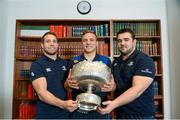 9 December 2013; Leinster players, from left to right, Isaac Boss, Ian Madigan and Martin Moore in attendance at the Beauchamps Leinster Schools Cup Draw. Beauchamps Solicitors, Riverside Two, Sir John Rogerson's Quay, Dublin. Picture credit: Stephen McCarthy / SPORTSFILE