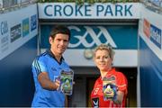 10 December 2013; Dublin footballer Cian O'Sullivan and Valerie Mulcahy, Cork, with the OPROshield mouthguard at the launch of the partnership between the GAA / GPA and OPRO. GAA / GPA OPRO Mouthguard Partnership Launch. Croke Park, Dublin. Picture credit: Ramsey Cardy / SPORTSFILE