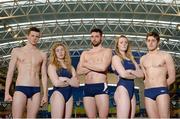 10 December 2013; Irish swimmers, from left, Brendan Hyland, Shani Stallard, Barry Murphy, Fiona Doyle, and Andrew Meegan during a Swim Ireland European Short Course Championships photocall. National Aquatic Centre, Abbotstown, Dublin. Photo by Sportsfile