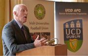 10 December 2013; The Irish Universities Football Union Centenary Collingwood Cup will be hosted by UCD AFC in 2014 and will take place from Tuesday 24th February to Friday 28th February at the UCD Campus, Belfield, Dublin. Speaking at the launch is Brian Mullins, Director of Sport, UCD. Newman House, Dublin. Picture credit: Brendan Moran / SPORTSFILE