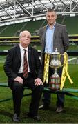 11 December 2013; Shamrock Rovers manager Trevor Croly, right, and Glentoran FC director Aubry Ralph after both teams were drwan against each other in the Setanta Sports Cup draw for the 2013/2014 season. Aviva Stadium, Lansdowne Road, Dublin. Picture credit: David Maher / SPORTSFILE