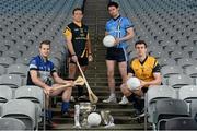 11 December 2013; In attendance at Croke Park where the draws for the 2013 Irish Daily Mail Higher Education GAA Championships were made are, from left, Fitzgibbon hurlers Kieran Bergin, DIT, Richie Hogan, Sigerson footballers DCU, Matthew Donnelly, UUJ, and Colm Begley, DCU. The draws are available on www.he.gaa.ie. Croke Park, Dublin. Picture credit: Barry Cregg / SPORTSFILE