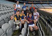 11 December 2013; In attendance at Croke Park where the draws for the 2013 Irish Daily Mail Higher Education GAA Championships were made are Fitzgibbon hurlers, back row, from left, Paul Hoban, GMIT, Kieran Bergin, DIT and Aaron Murphy, Limerick IT. Middle row, from left, Eoin Murphy, WIT, Ian Byrne, Carlow IT and Dean Higgins, NUI Galway. Front row, from left, Richie Hogan, DCU, Eoin Price, St. Pats Drumcondra / Mater Dei, Padraig Walsh, UL. The draws are available on www.he.gaa.ie. Croke Park, Dublin. Picture credit: Barry Cregg / SPORTSFILE