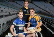 11 December 2013; In attendance at Croke Park where the draws for the 2013 Irish Daily Mail Higher Education GAA Championships were made are Fitzgibbon hurlers, from left, Kieran Bergin, DIT, Richie Hogan, DCU and Eoin Price, St. Pats Drumcondra. The draws are available on www.he.gaa.ie. Croke Park, Dublin. Picture credit: Barry Cregg / SPORTSFILE
