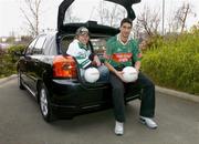 9 March 2005;  Colm Parkinson, left, Portlaoise, and Brian Ruane, Ballina Stephenites, at a photocall in advance of the AIB All Ireland Club Championship finals to be held on St. Patrick's Day. The winning team in the Hurling and Football finals will each receive a Toyota Corolla as part of Toyota's role as &quot;Official Car Supplier to the GAA&quot;. Toyota Motor Centre, Ballsbridge, Dublin. Picture credit; David Maher / SPORTSFILE