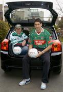 9 March 2005; Colm Parkinson, left, Portlaoise, and Brian Ruane, Ballina Stephenites, at a photocall in advance of the AIB All Ireland Club Championship finals to be held on St. Patrick's Day. The winning team in the Hurling and Football finals will each receive a Toyota Corolla as part of Toyota's role as &quot;Official Car Supplier to the GAA&quot;. Toyota Motor Centre, Ballsbridge, Dublin. Picture credit; David Maher / SPORTSFILE