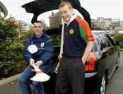 9 March 2005; Eugene Cloonan, left, Athenry, and Peter Barry, James Stephens, at a photocall in advance of the AIB All Ireland Club Championship finals to be held on St. Patrick's Day. The winning team in the Hurling and Football finals will each receive a Toyota Corolla as part of Toyota's role as &quot;Official Car Supplier to the GAA&quot;. Toyota Motor Centre, Ballsbridge, Dublin. Picture credit; David Maher / SPORTSFILE