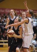 9 March 2005; Fionnuala Toner, Our Lady St. Patrick's, Belfast, in action against Rachel Clancy, Castletroy College, Limerick. Schools League Final, Senior A Girls, Castletroy College Limerick v Our Lady St. Patrick's Belfast, National Basketball Arena, Tallaght, Dublin. Picture credit; Pat Murphy / SPORTSFILE