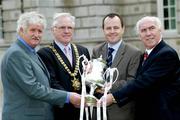 10 March 2005; Milo Corcoran, President of the Football Association of Ireland, Thomas Eakin, Lord Mayor of Belfast, Nial Cogley, Chief Executive of Setanta Sport, and David Chick, Chairman, Irish Premier League, Northern Ireland at the launch of the 2005 Setanta Cup. Linenhall Library, Belfast. Picture credit; Oliver McVeigh / SPORTSFILE