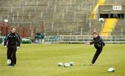 11 March 2005; Ronan O'Gara in action during kicking practice watched by David Humphreys, left. Ireland squad kicking practice, Lansdowne Road, Dublin. Picture credit; Matt Browne / SPORTSFILE
