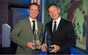11 December 2013; Dublin football manager Jim Gavin, right, who was presented with the Philips Sports Manager of the Year award, with Derry McVeigh. Philips Sports Manager of the Year 2013, Shelbourne Hotel, Dublin. Picture credit: Brendan Moran / SPORTSFILE