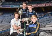 12 December 2013; Today Bord na Móna launched the O'Byrne, Walsh, and Kehoe cup competitions for 2014. In attendance at the Leinster launch are from left, Kildare footballer Paddy Brophy, Dublin hurler Danny Sutcliffe, Dublin hurler John McCaffrey and Longford footballer Paddy Collum. Leinster Launch of the 2014 Bord na Mona O’Byrne Cup, Walsh Cup, Kehoe Cup Competitions, Croke Park, Dublin. Picture credit: Barry Cregg / SPORTSFILE