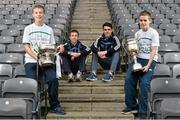 12 December 2013; Today Bord na Móna launched the O'Byrne, Walsh, and Kehoe cup competitions for 2014. In attendance at the Leinster launch are from left, Craig Berigan aged 13 from St. Vincents, Glasnevin, Dublin, Dublin hurlers John McCaffrey, Danny Sutcliffe and Matthew Gleeson, aged 13 from St. Vincents, Glasnevin, Dublin. Leinster Launch of the 2014 Bord na Mona O’Byrne Cup, Walsh Cup, Kehoe Cup Competitions, Croke Park, Dublin. Picture credit: Barry Cregg / SPORTSFILE