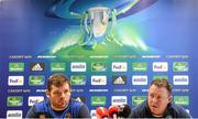 12 December 2013; Mike Ross, Leinster, left, and Leinster head coach, Matt O'Connor, at the Leinster Rugby Press Conference ahead of Saturday's Heineken Cup 2013/14, Pool 1, Round 4 match against Northampton Saints. Leinster Rugby Head Offices, UCD, Belfield, Dublin.  Picture credit: Ramsey Cardy / SPORTSFILE