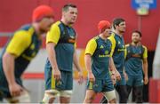 12 December 2013; Munster players, from left, Sean Dougall, James Coughlan, Ian Keatley, James Downey and Casey Laulala during squad training ahead of their Heineken Cup 2013/14, Pool 6, Round 4, game against Perpignan on Saturday. Munster Rugby Squad Training, Thomond Park, Limerick. Picture credit: Diarmuid Greene / SPORTSFILE