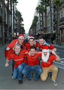 13 December 2013; Munster supporters, back row, from left, Darren Nolan, from Clonmel, Co. Tipperary, James Howard, from Kilkee, Co. Clare, and Gary Broderick, from Glin, Co. Limerick. Front row, from left, Ciaran Clancy, from Leitrim, Donal Fitzgerald, from Corbally, Co. Limerick, and Eoghan Twohig, from Clonmel, Co. Tipperary, in Perpignan ahead of the Heineken Cup 2013/14, Pool 6, Round 4, game against Perpignan on Saturday. Perpignan, France. Picture credit: Diarmuid Greene / SPORTSFILE