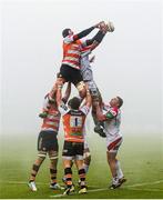 14 December 2013; Cornelius van Zyl, Benetton Treviso, contests a lineout with Dan Tuohy, Ulster. Heineken Cup 2013/14, Pool 5, Round 4, Benetton Treviso v Ulster. Stadio Comunale di Monigo, Treviso, Italy. Picture credit: Oliver McVeigh / SPORTSFILE
