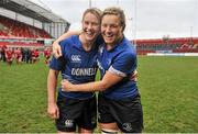 14 December 2013; Finnoula Gleeson, left, and Sharon Lynch, right, Leinster celebrate victory after the game. Women's Interprovincial, Munster v Leinster, Thomond Park, Limerick. Picture credit: Barry Cregg / SPORTSFILE