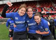 14 December 2013; Fi Coghlan, left, Nora Stapleton and Michelle Claffey, right, Leinster celebrate victory after the game. Women's Interprovincial, Munster v Leinster, Thomond Park, Limerick. Picture credit: Barry Cregg / SPORTSFILE