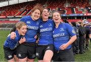 14 December 2013; Vikki McGinn, left, Fi Coghlan, Nora Stapleton and Michelle Claffey, right, Leinster celebrate victory after the game. Women's Interprovincial, Munster v Leinster, Thomond Park, Limerick. Picture credit: Barry Cregg / SPORTSFILE