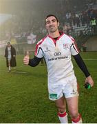 14 December 2013; Ruan Pienaar, Ulster, celebrates after the game. Heineken Cup 2013/14, Pool 5, Round 4, Benetton Treviso v Ulster. Stadio Comunale di Monigo, Treviso, Italy. Picture credit: Oliver McVeigh / SPORTSFILE