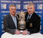 14 December 2013; Longford RFC President Tony Headon, left, and Kilkenny RFC President Ed Donoghue at the 89th Provincial Towns Cup draw sponsored by Cleaning Contractors. Ballsbridge Hotel, Dublin. Picture credit: Stephen McCarthy / SPORTSFILE