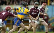 13 March 2005; Niall Gilligan, Clare, in action against Fergal Moore, 4, and Shane Kavanagh, Galway. Allianz National Hurling League, Division 1A, Clare v Galway, Cusack Park, Ennis, Co. Clare. Picture credit; Ray McManus / SPORTSFILE