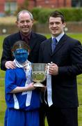 14 March 2005; Padraig Corkery, left, head of sponsorship eircom, with John Frost, Waterford United and Justine Byrne, age 10, from Dublin, representing Waterford United, at the launch of the 2005 eircom League season. Coach House, Dublin Castle, Dublin. Picture credit; David Maher / SPORTSFILE