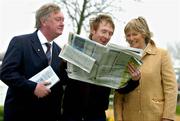 15 March 2005; Minister for Arts, Sport and Tourism, John O'Donoghue T.D., left, with TV personality Hector O'hEochaghain, centre, and Trainer Jessica Harrington, before the start of the Cheltenham Festival, Prestbury Park, Cheltenham, England. Picture credit; Pat Murphy / SPORTSFILE