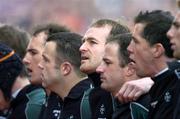 12 March 2005; Denis Hickie during the national anthem. RBS Six Nations Championship 2005, Ireland v France, Lansdowne Road, Dublin. Picture credit; Damien Eagers / SPORTSFILE