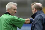12 March 2005; Referee Padraig Seoige speaks to the Clare manager John Kennedy. Allianz National Football League, Division 2A, Clare v Longford, Cusack Park, Ennis, Co. Clare. Picture credit; Ray McManus / SPORTSFILE