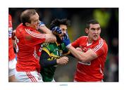 24 March 2013; Paul Galvin, Kerry, is challenged by Paudie Kissane, left, and Noel O'Leary, Cork. Allianz Football League, Division 1, Kerry v Cork, Austin Stack Park, Tralee, Co. Kerry. Picture credit: Brendan Moran / SPORTSFILE
