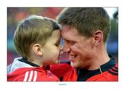 27 April 2013; Ronan O'Gara, Munster, gets some words of encouragement from his son Rua after the game. Heineken Cup Semi-Final 2012/13, ASM Clermont Auvergne v Munster, Stade de la Mosson, Montpellier, France. Picture credit: Diarmuid Greene / SPORTSFILE