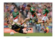4 August 2013; Donegal goalkeeper Paul Durcan saves from Lee Keegan, Mayo. GAA Football All-Ireland Senior Championship, Quarter-Final, Mayo v Donegal, Croke Park, Dublin. Picture credit: Stephen McCarthy / SPORTSFILE