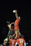 14 December 2013; Yannick Nyanga, Toulouse, takes the ball in the lineout against George Naoupu, Connacht. Heineken Cup 2013/14, Pool 3, Round 4, Connacht v Toulouse. Sportsground, Galway. Picture credit: Matt Browne / SPORTSFILE