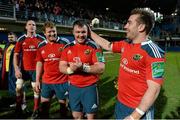 14 December 2013; Munster players, from right to left, JJ Hanrahan, Dave Kilcoyne, Stephen Archer, Paul O'Connell and Duncan Casey after defeating Perpignan. Heineken Cup 2013/14, Pool 6, Round 4, Perpignan v Munster. Stade Aimé Giral, Perpignan, France. Picture credit: Diarmuid Greene / SPORTSFILE