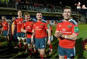 14 December 2013; Munster players, from right to left, JJ Hanrahan, Dave Kilcoyne, Stephen Archer, Paul O'Connell, Duncan Casey and Felix Jones after defeating Perpignan. Heineken Cup 2013/14, Pool 6, Round 4, Perpignan v Munster. Stade Aimé Giral, Perpignan, France. Picture credit: Diarmuid Greene / SPORTSFILE