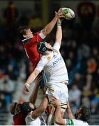 14 December 2013; Donncha O'Callaghan, Munster, contests a lineout with Luke Narraway, Perpignan. Heineken Cup 2013/14, Pool 6, Round 4, Perpignan v Munster. Stade Aimé Giral, Perpignan, France. Picture credit: Diarmuid Greene / SPORTSFILE