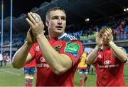 14 December 2013; Munster's Tommy O'Donnell applauds supporters after defeating Perpignan. Heineken Cup 2013/14, Pool 6, Round 4, Perpignan v Munster. Stade Aimé Giral, Perpignan, France. Picture credit: Diarmuid Greene / SPORTSFILE