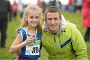 15 December 2013; World 50k race-walking champion Robert Heffernan with daughter Meghan who finished fourth during the Girls under-11 1500m at the Woodie’s DIY National Novice & Even Age Cross Country Championships. WIT Sports Campus, Carriganore, Co. Waterford. Picture credit: Matt Browne / SPORTSFILE