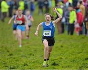15 December 2013; Caoimhe Harrington, from West Muskerry Athletic Club, Co. Cork, celebrates after winning the Girls under-15 3500m at the Woodie’s DIY National Novice & Even Age Cross Country Championships. WIT Sports Campus, Carriganore, Co. Waterford. Picture credit: Matt Browne / SPORTSFILE