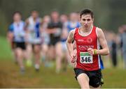 15 December 2013; Kevin Mulcaire, from Ennis Track Club, Co. Clare, on his way to winning the Boys under-17 5000m at the Woodie’s DIY National Novice & Even Age Cross Country Championships. WIT Sports Campus, Carriganore, Co. Waterford. Picture credit: Matt Browne / SPORTSFILE