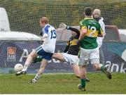 15 December 2013; Colin Devlin, Ballinderry Shamrocks, beats Kingdom/Kerry Gaels goalkeeper Shaun Howard to score his side's first goal. AIB GAA Football All-Ireland Senior Club Championship, Quarter-Final, Kingdom/Kerry Gaels, London v Ballinderry Shamrocks, Derry. Páirc Smárgaid, Ruislip, London, England. Picture credit: David Maher / SPORTSFILE