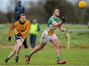15 December 2013; Scott Delaney, Offaly, in action against Dalton McDonagh, Meath. Fitzsimons Cup Final, Meath v Offaly, Grangegodden, Kells, Co. Meath. Picture credit: Ramsey Cardy / SPORTSFILE
