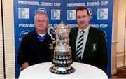 14 December 2013; Navan RFC President Leo Finlay, left, and Naas RFC President Jim Casey at the 89th Provincial Towns Cup draw sponsored by Cleaning Contractors. Ballsbridge Hotel, Dublin. Picture credit: Stephen McCarthy / SPORTSFILE