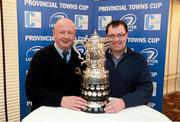 14 December 2013; Ashbourne RFC Honorary Secretary Bill Duggan, left, and Edenderry RFC Chairman Raphael Leen at the 89th Provincial Towns Cup draw sponsored by Cleaning Contractors. Ballsbridge Hotel, Dublin. Picture credit: Stephen McCarthy / SPORTSFILE