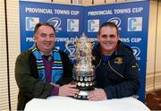 14 December 2013; Rathdrum RFC President Hugh McLoughlin, left, and Eifion Williams, Youth Co-ordinator, at the 89th Provincial Towns Cup draw sponsored by Cleaning Contractors. Ballsbridge Hotel, Dublin. Picture credit: Stephen McCarthy / SPORTSFILE