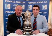 14 December 2013; Tullow RFC President Sean O'Brien, left, and Darren Kearney, North Kildare RFC, at the 89th Provincial Towns Cup draw sponsored by Cleaning Contractors. Ballsbridge Hotel, Dublin. Picture credit: Stephen McCarthy / SPORTSFILE